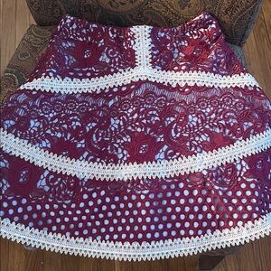 Alexis Burgundy and White Lace A-Line Skirt